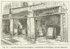 Entinen Lingeresin joukkohauta, muutettu kaupoiksi, rue des Innocents tekijältä French School