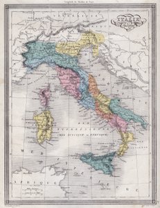 Muinainen Italia - Levy, joka on otettu Vuilleminin muinaisen ja modernin maantieteen universaalista kartasta asuinkouluille - noin. 1845 tekijältä French School