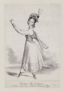Angelique St Romain Mees kasakka-asussa balettiin La Francaise et le Raja (litho) tekijältä French School