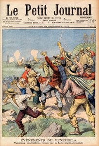Englantilais-saksalaiset interventiot Venezuelassa vuosina 1902-1903 - Le Petit Journalin ensimmäinen sivu 28. joulukuuta 1902: Venezuelan tapahtumat: Englantilaisen ja saksalaisen laivaston upottamat venezuelialaiset veneet (kaiverrus) tekijältä French School