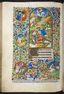 Ilmoitus paimenille, lisää Ms 18850 f.70v Book of Hours (The Bedford Hours) n. 1410-30 (mustetta, väriä ja kultaa perunakalvolla) tekijältä French School