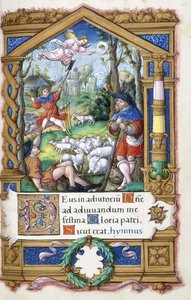 Ilmoitus paimenille, Francois I:lle tehdystä tuntikirjasta, n. 1532-1540 tekijältä French School