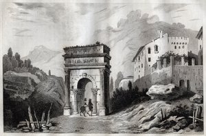 Augustuksen kaari (Susa) - Augustuksen kaari (Susa) - Arco di Augusto (Susa) - Kaiverrus "" Italiasta Maalauksellinen" - Italian historiallinen ja kuvaava maalaus", M. de Norvins, Ch. Nodier 1834-1836. tekijältä French School