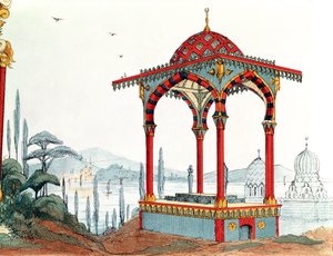 Arkkitehtoninen luonnos Turkissa, 1800-luvun lopulla (kynä ja muste ja väri paperille) tekijältä French School