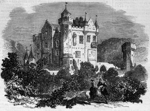 Arkkitehtuuri: ulkokuva Abbotsfordin linnasta (1824), jossa kirjailija Walter Scott asui. Skotlanti tekijältä French School