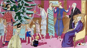 Joulupuun ympärillä, muotilevy Art Gout Beaute -lehdestä, joulukuu 1923 tekijältä French School