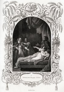 Paavi Silveren (Silverio) pidätys (paavi 536-537). Maurice Lachatren (1814-1900), Librairie du progress, Pariisin Histoire des Popes -teoksen havainnollistava kaiverrus. tekijältä French School
