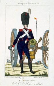 Kuninkaallisen Kaartin tykistö tykillä, Troupes Francaisesista, pub. chez Basset, Pariisi, noin 1790 tekijältä French School