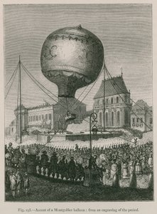 Montgolfier-ilmapallon nousu; aikakauden kaiverruksista tekijältä French School