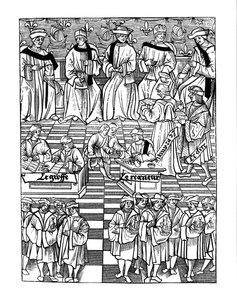 Pariisin kauppiaiden provostilaisuus, Jacques Nyverdin, Ordannances Royaux de la Jurisdiction de la Prevote de Marchands et Eschevinage de la Ville de Parisin puupiirros, publis tekijältä French School