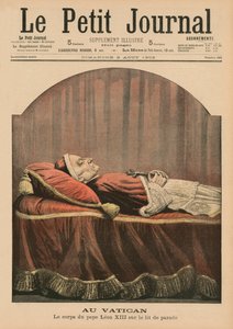 Vatikaanissa paavi Leo XIII makaa maassa, etukannen kuvitus Le Petit Journalista, liitekuva, 2. elokuuta 1903
