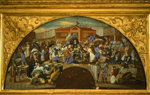 Kalan huutokauppa Les Hallesissa Pariisissa (maalaus kankaalle). tekijältä French School