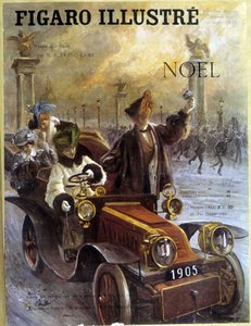 Automobile Dion-Bouton 1905 ja Grunwaldtin takit ja turkikset - elokuvassa "" Le Figaro Illustré", joulukuu 1904 tekijältä French School
