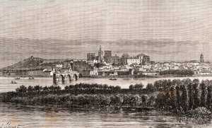 Avignon Vauclusessa - V.A. Malt-Brownin kaiverrus "La France illustrée: maantiede, historia, tilastohallinto". 1884 tekijältä French School