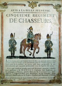 Avis à la Belle Jeunesse, 1700-luvun 5. metsästäjärykmentin rekrytointijuliste. Pariisi, Musee de l