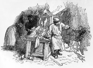 Balladit Francois Villonista "Joulupukki, joka istuttaa viiniköynnöksen", pelletiinipainos, 1896 tekijältä French School