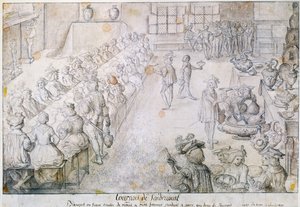 Juhla Sandricourt Tournamentissa vuonna 1493 (ruskea muste ja kynä paperille) tekijältä French School