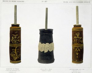 Barattes (voin valmistukseen) työstetystä savista, jota säilytetään Elsassin museossa, v.1800 tekijältä French School
