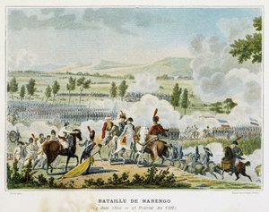 Marengon taistelu (Piemont - Italia) 14. kesäkuuta 1800, jonka aikana Bonaparte voitti itävaltalaiset. tekijältä French School