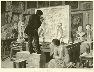 Fine Arts, A Workshop Corner, maalaus M Edouard Dantan (kaiverrus) tekijältä French School