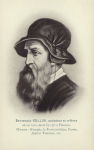 Benvenuto Cellini, italialainen kuvanveistäjä ja kultaseppä (litografia) tekijältä French School