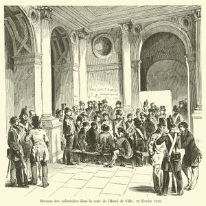 Vapaaehtoisten bivouac Hôtel de Villen pihalla, 26. helmikuuta 1848 tekijältä French School
