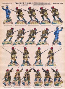 Mustat joukot hyökkäsivät Ranskan Armeeen Afrikan siirtomaista. Epinalin kuvantaminen 1900-luvun alussa. tekijältä French School