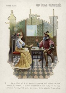 Siniparta kieltää vaimoaan pääsemästä huoneeseensa (chromolitho) tekijältä French School