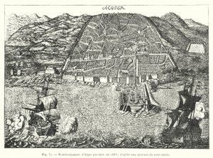 Algerin pommittaminen meritse vuonna 1683; 1600-luvun kaiverruksen jälkeen (kaiverrus) tekijältä French School