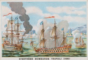 Ranskan amiraali Jean II dEstrees pommitti Tripolia, 1685 tekijältä French School