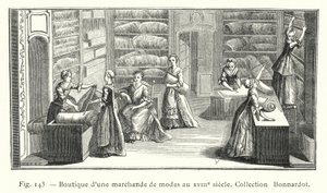Muotikauppiaan myymälä 1700-luvulla, Bonnardot Collection (kaiverrus) tekijältä French School