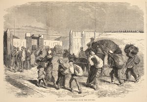 Vihannesten tuominen lähiöistä, kuva Cassellsista Ranskan ja Saksan välisen sodan historia, 1870-1871 tekijältä French School