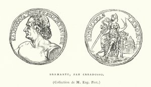 Caradosson italialaisen renessanssin arkkitehdin Donato Bramanten pronssimuotokuvamitali, c1506 (kaiverrus) tekijältä French School