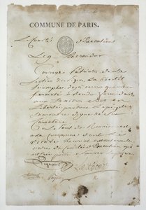 Maximilien de Robespierren (1758-94) puhelu liittyäkseen kommuuniin, 9 Thermidor An 2 (27. heinäkuuta 1794) (kynä ja muste paperille) tekijältä French School