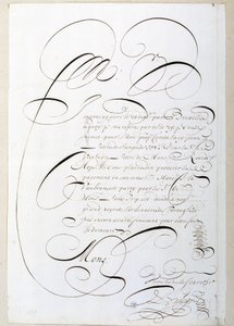 Kalligrafia: Francois de Bruynin vuonna 1678 kalligrafiima tilikirje. Pariisin kaupungin historiallinen kirjasto tekijältä French School