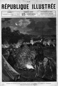 Fort de Vincennesin joukkojen leiri rakennusten siivouksen aikana. Sanomalehti. Kaiverrus vuodelta 1880 ”La republique illustree”” yksityiskokoelmassa. tekijältä French School