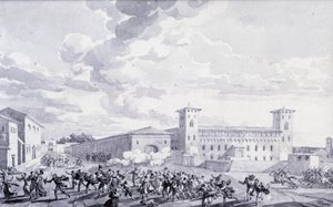 Italian kampanja: näkymä Pariisin kaupungin kapinasta Ranskan miehitystä vastaan toukokuussa 1796. Anonyymi piirros. Pariisi, Louvren museo tekijältä French School