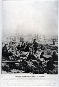 Tykkejä Buttes-Montmartrella aattona 18. maaliskuuta 1871 (bw kuva) tekijältä French School