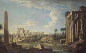 Capriccio Egyptin raunioilla (öljy paneelissa) tekijältä French School