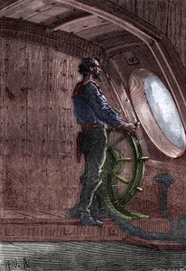 Kapteeni Nemo Nautiluksen ruorissa, Jules Vernen kirjasta 
