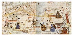 Saharan karavaanireittejä vuonna 1413, teoksesta "Histoire de la Locomotion Terrestre...", noin 1935 (painatus) (painatus). tekijältä French School