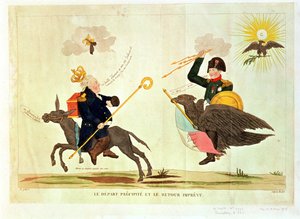 Karikatyyri "sadasta päivästä", nopeasta lähdöstä ja odottamattomasta paluusta, 1815 tekijältä French School