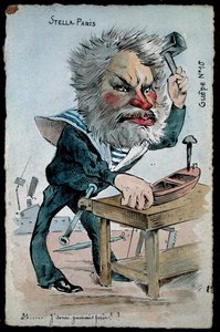 Karikatyyri merivoimien ministeri Camille Pelletanista (1846-1915) sarjasta "Guepe", julkaistu noin 1902 (käsinvärinen kaiverrus) tekijältä French School