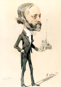 Karikatyyri arkkitehti Eugène Emmanuel Viollet-le-Ducista (värinen lito) tekijältä French School