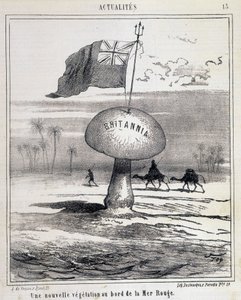 Sarjakuva: Uusi kasvillisuus Punaisellamerellä (Brittiläiset sienet asuttavat Egyptiä) - 1.2.1868 tekijältä French School