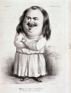 Honore de Balzacin (1799-1850) ja munkin sarjakuva - elokuvassa "Charivari" 10.12.1838 B.H.V.P. tekijältä French School