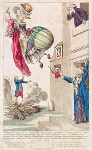 Sarjakuva pilkkaavaa muotia ja ilmapalloilua, n. 1783-4