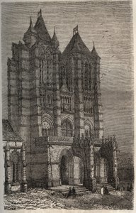 Cathedrale Notre-Dame de Noyon Oisissa, Picardiassa - kaiverrus Victor Duruyn (1811-1894) kirjaan "Histoire de France" - 1882 tekijältä French School