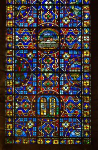 Cathedrale de chartres, yksityiskohta rauhan lasimaalauksesta tekijältä French School