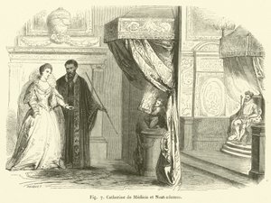 Catherine de Medicis ja Nostradamus (kaiverrus) tekijältä French School